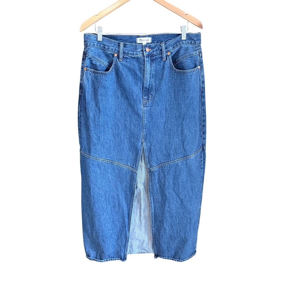madewell 100% cotton denim long skirt high front slit 31 boho western coastal